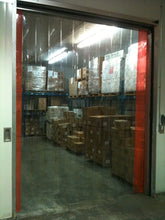 Load image into Gallery viewer, Strivide - Strip Door Curtain Kit-36 in.(3 ft) width X 80 in.(6ft 8 in) height - Clear Smooth 8" x.08" Strips with 50% overlap Universal Hanger