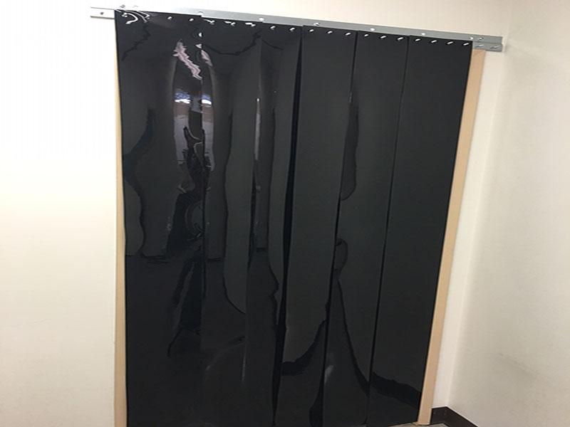 Vinyl / PVC Strip Door Curtain Black Opaque 48 in. Door Width x 74 in. Door Height - 8 in. Strip Width - 50% Overlap Universal Header or Wall Mount Hanger Complete Plastic Strip Door Install Kit