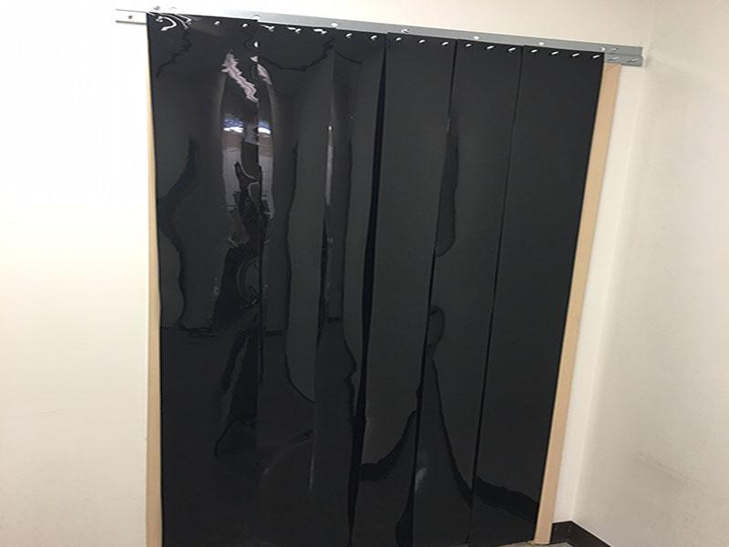 Vinyl / PVC Strip Door Curtain Black Opaque 120 in. Door Width x 122 in. Door Height - 8 in. Strip Width - 50% Overlap Universal Header or Wall Mount Hanger Complete Plastic Strip Door Install Kit