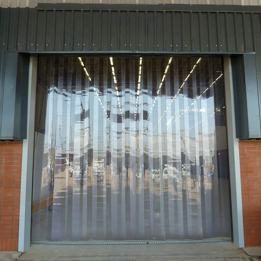 Vinyl / PVC Strip Door Curtain Smooth Clear 168 in. Door Width x 80 in. Door Height - 8 in. Strip Width - 50% Overlap Universal Header or Wall Mount Hanger Complete Plastic Strip Door Install Kit